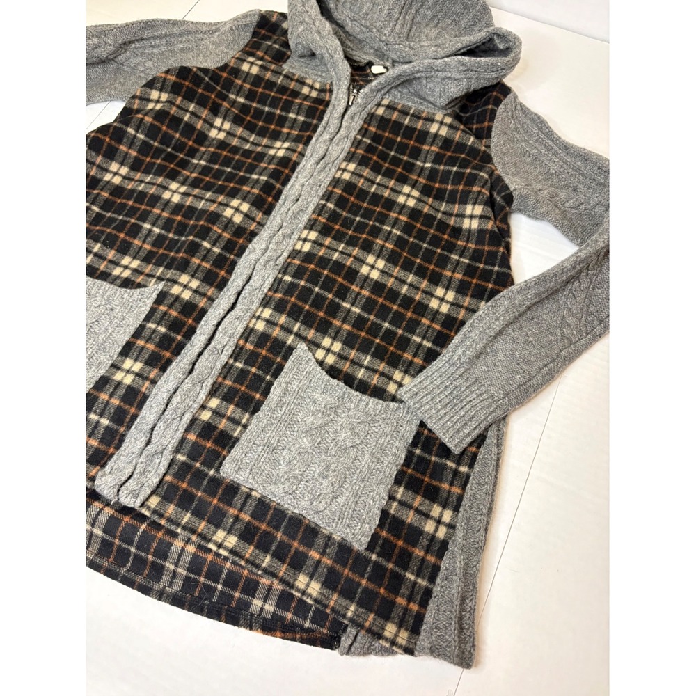 Anthropologie Moth Derry Plaid Cable Knit Hooded Sweater Jacket Gorpcore Boho - Picture 3 of 8